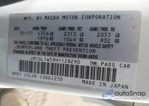 2017 Mazda Mazda6 Grand Touring from USA, damaged, VIN JM1GL1W59H1128290